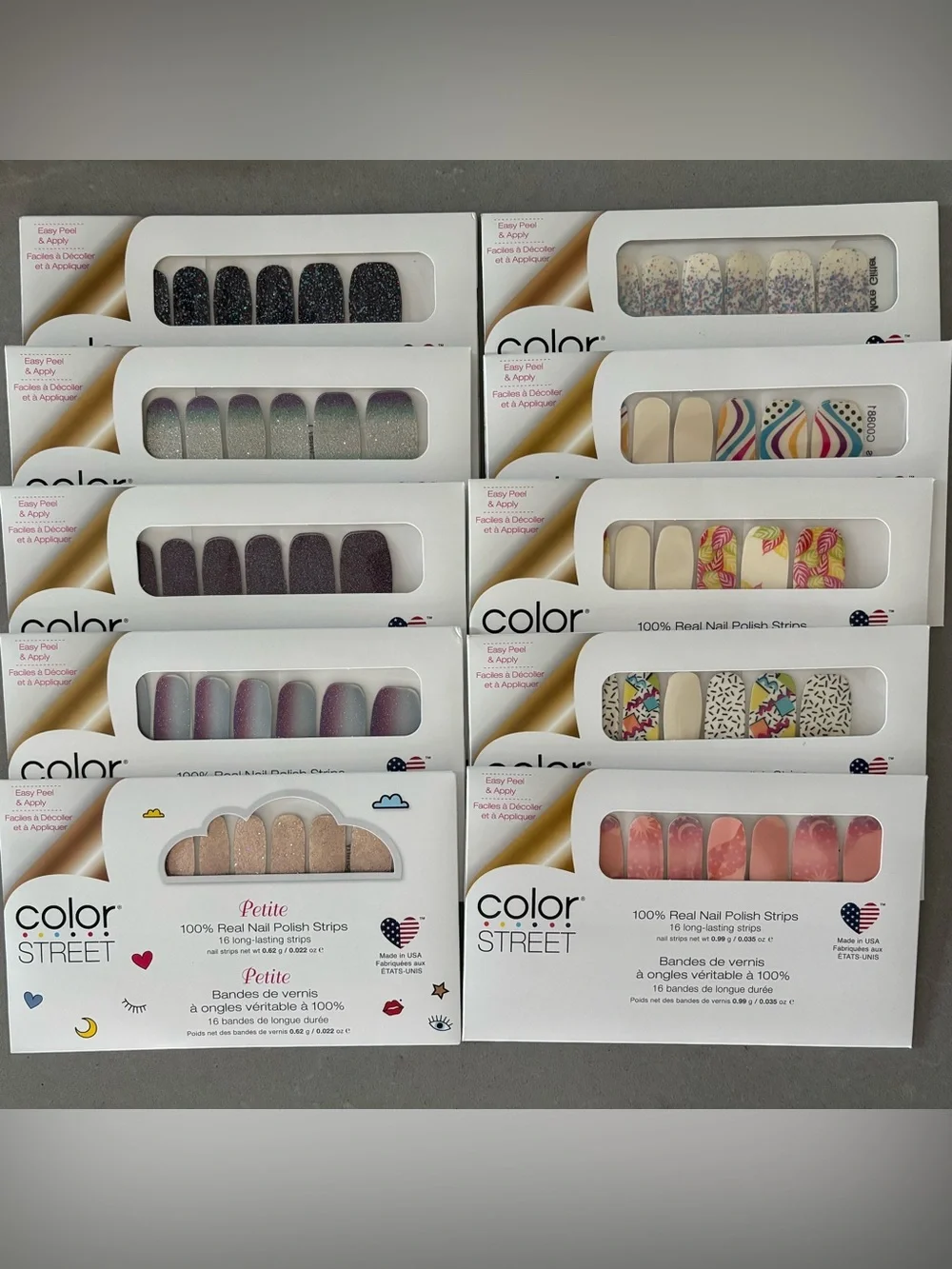 lot of 10 retired Color Street nail strips NIP pattern + ombré + glitter designs
